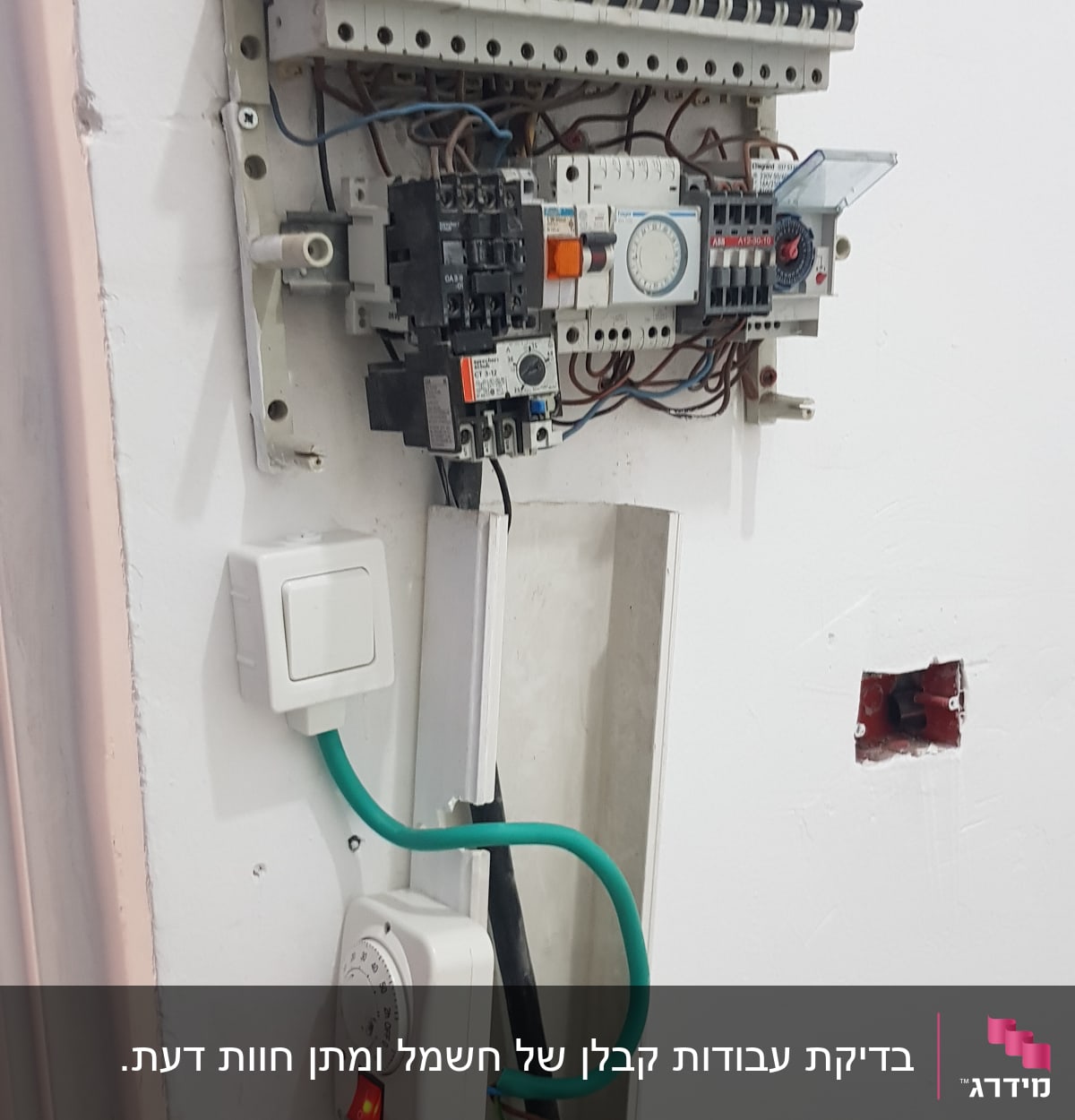 לוח חשמל עם מפסקים וחוטים חשמליים
